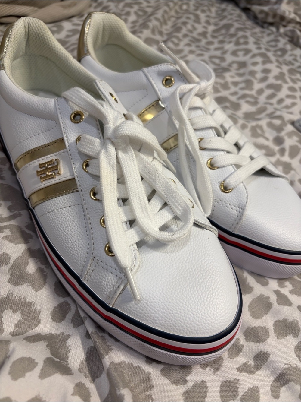 Tommy Hilfiger Women's Lace-Up Tennis Sneakers with Gold Trim